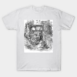 Thatched Cottage - Black & White Version of Original Painting T-Shirt